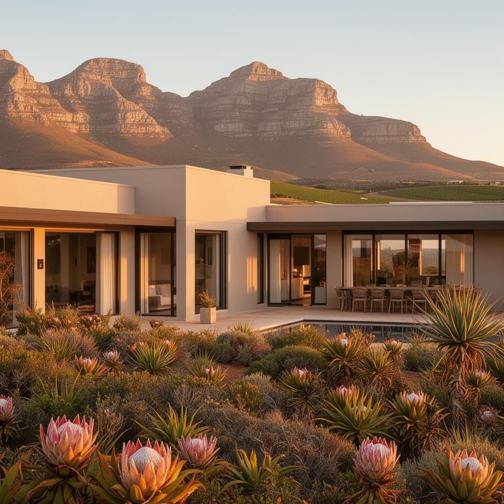 Modern South African home at golden hour